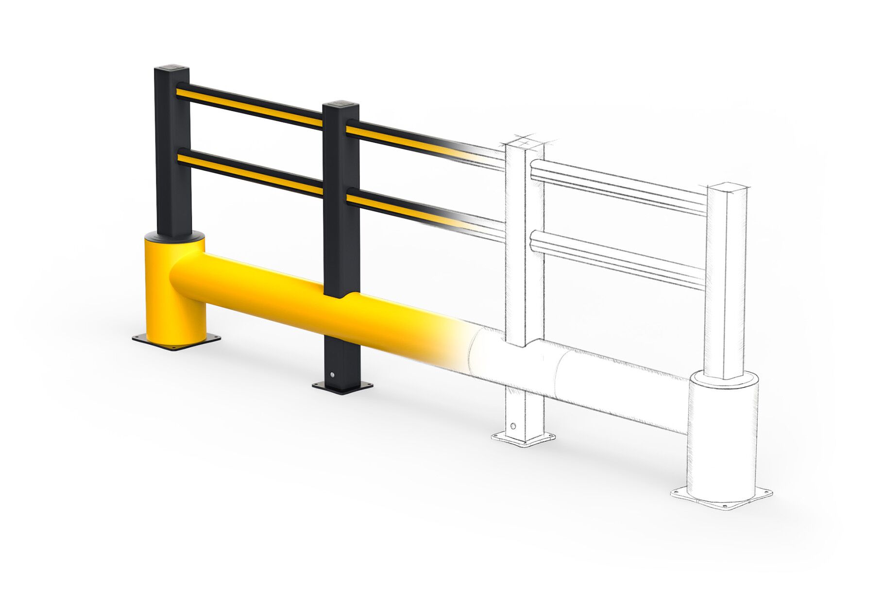 Illustration of the BOPLAN FLEX IMPACT®TB400 PLUS with a transition from a line drawing to a realistic render
