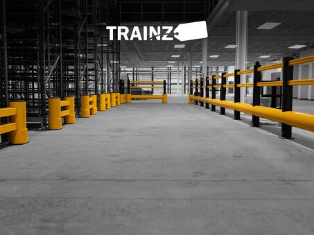 Boplan TB 400 PLUS und RE RACK END gelb in einem Lager von Trainz
