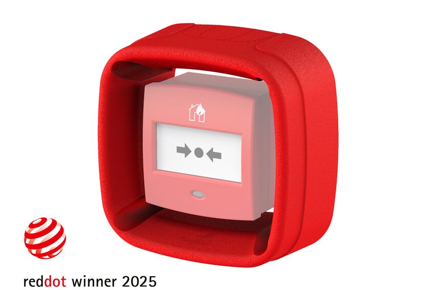 Rendu d&#039;un Boplan WALLY PRO, un pare-chocs de protection pour les points d’appel et les boutons d’alarme incendie