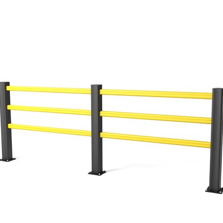 Rendering eines gelben HP PLUS 3 RAILS - Handläufe auf weißem Hintergrund