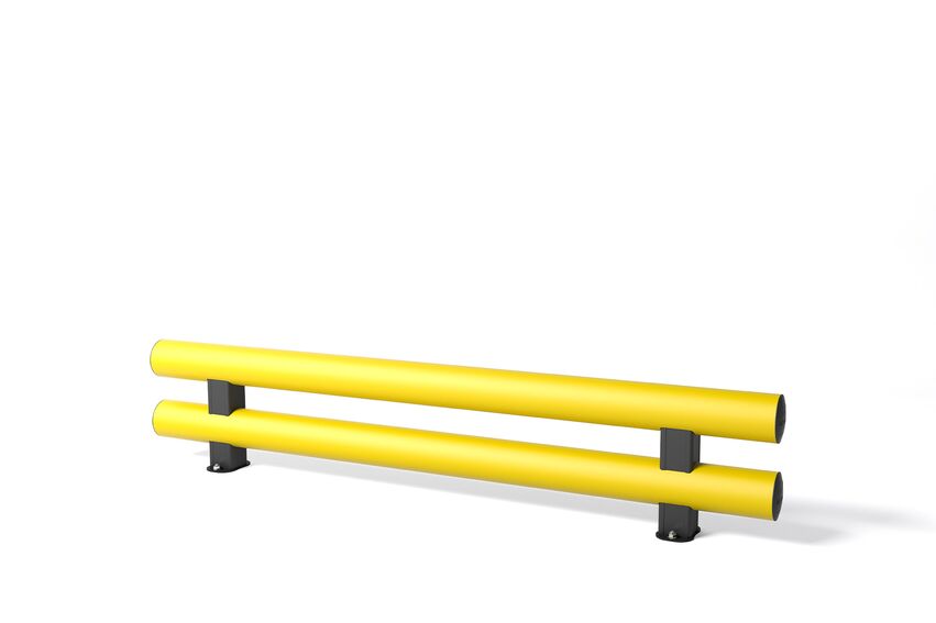 Rendering eines gelben TB MINI DOUBLE - Rammschutzplanke auf weißem Hintergrund