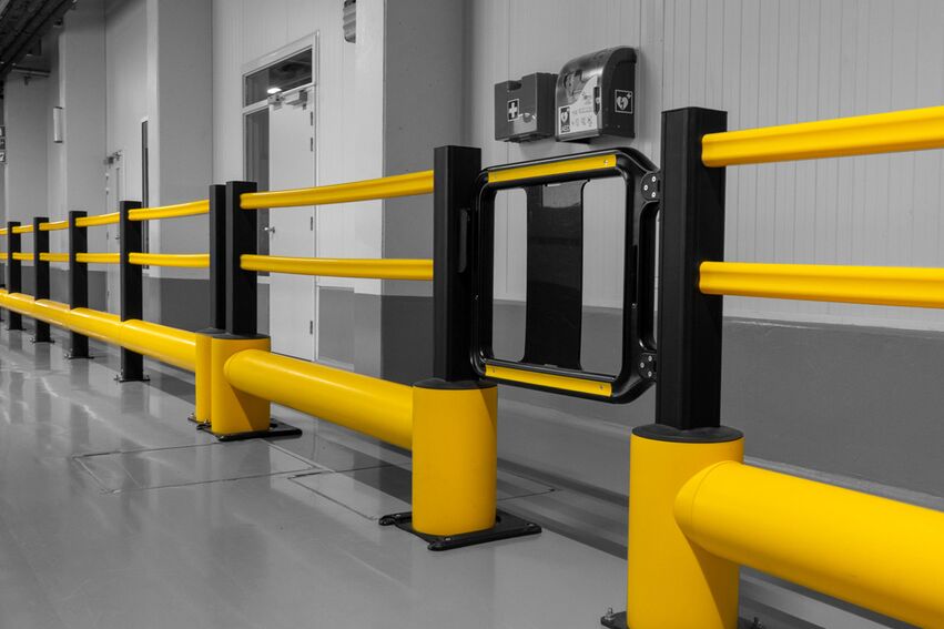 Yellow Boplan TB400 PLUS, SG SWING GATE, REMOVABLE BASEPLATE in an industrial environment