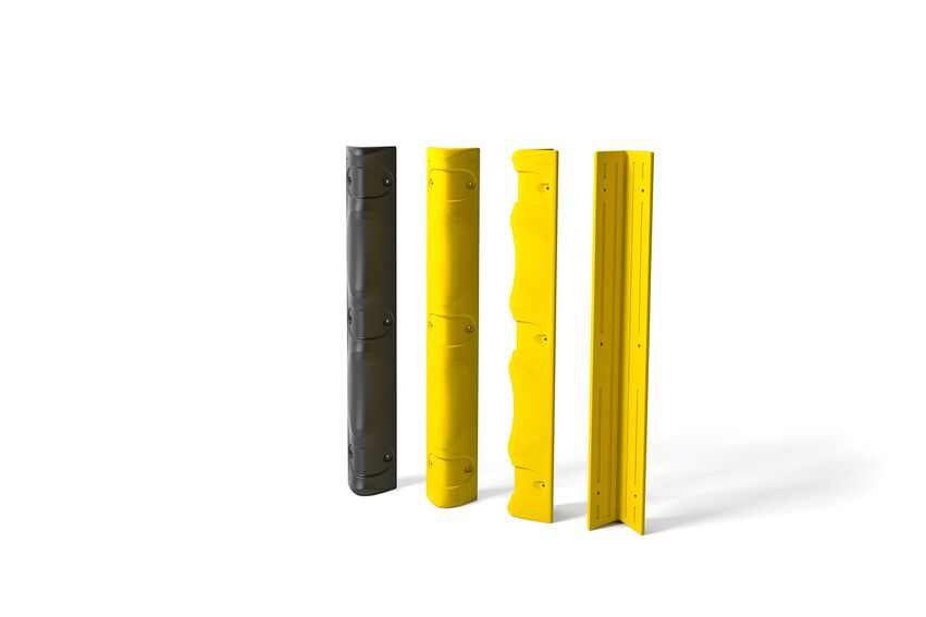Rendering eines gelben CORNER PROTECTOR - Eckenschutz auf weißem Hintergrund