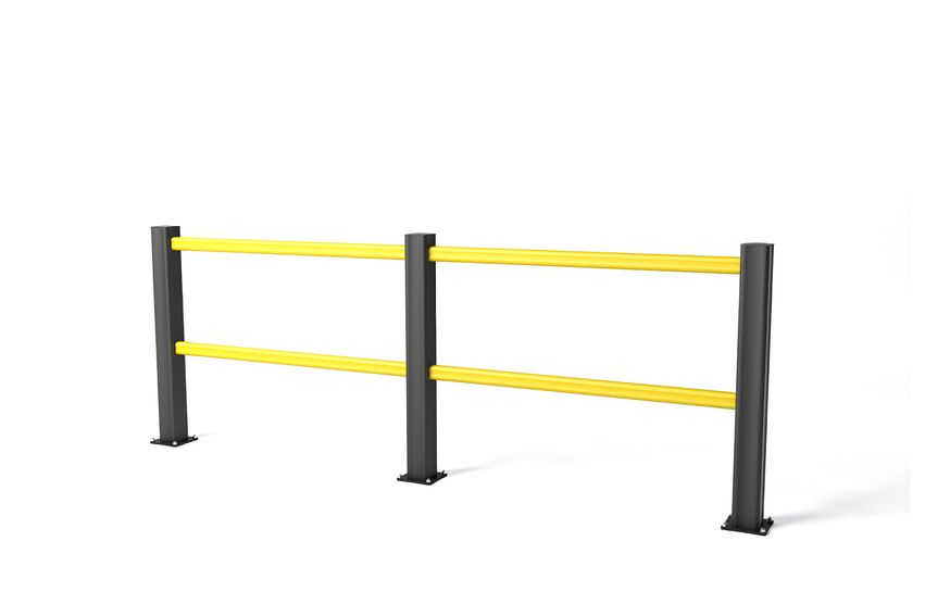 Rendering eines gelben HP PLUS 2 RAILS - Handläufe auf weißem Hintergrund