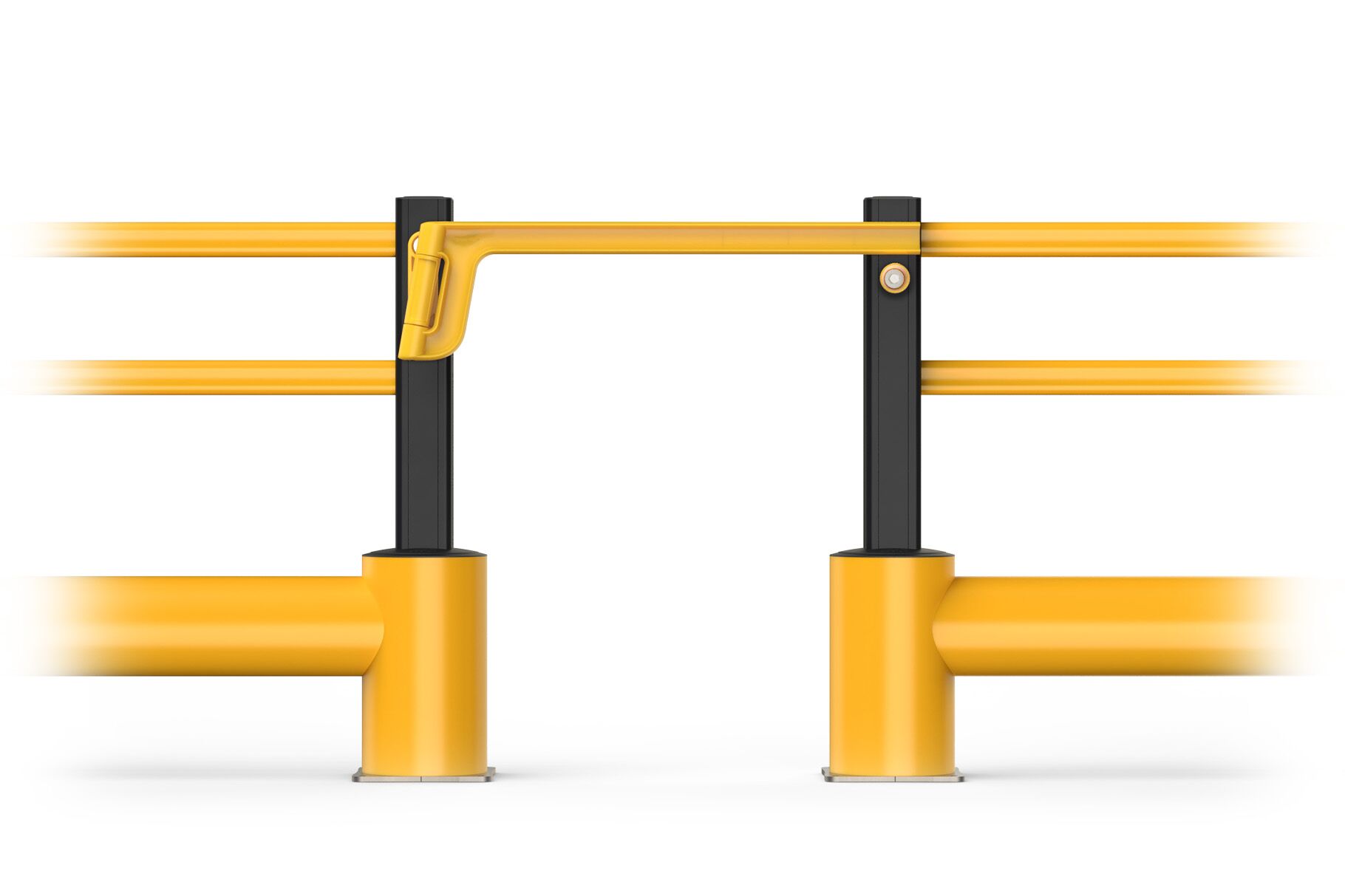 Render of a yellow Boplan SINGLE AXES GATE combined with the Boplan FLEX IMPACT® TB 400 PLUS