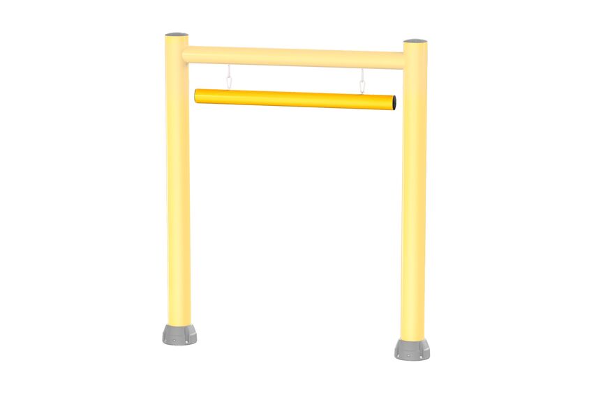 Rendu d'une TOUCH BARRIER jaune - Portique de sécurité sur un fond blanc