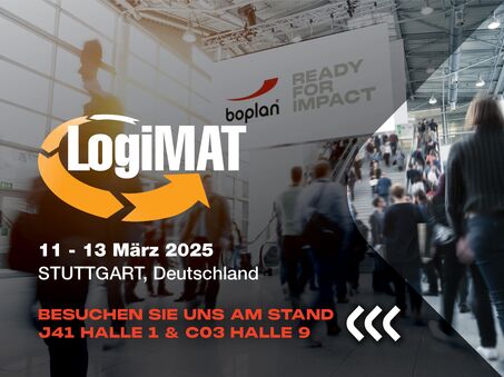 Foto van een deelname van Boplan aan de beurs LogiMAT in Stuttgart, Duitsland
