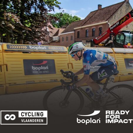 Photo of the Boplan Race Barrier used in a cycling race to protect riders from a collision