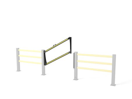 Render di un SG DROP GATE giallo - Cancello di sicurezza su sfondo bianco