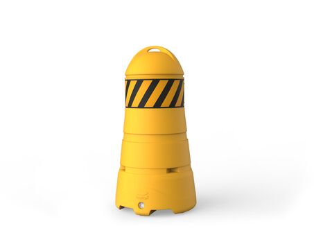 Render di una SAFETY GUARD gialla - Barriera mobile su sfondo bianco