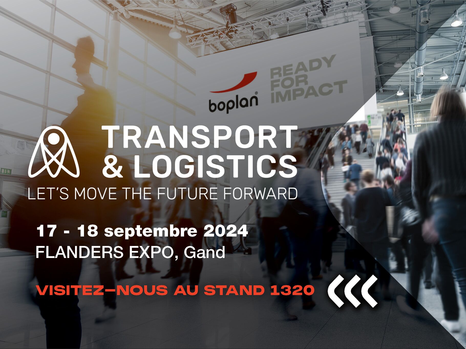 Photo d'une participation à l'exposition de Boplan au Transport & Logistics à Gand, Belgique