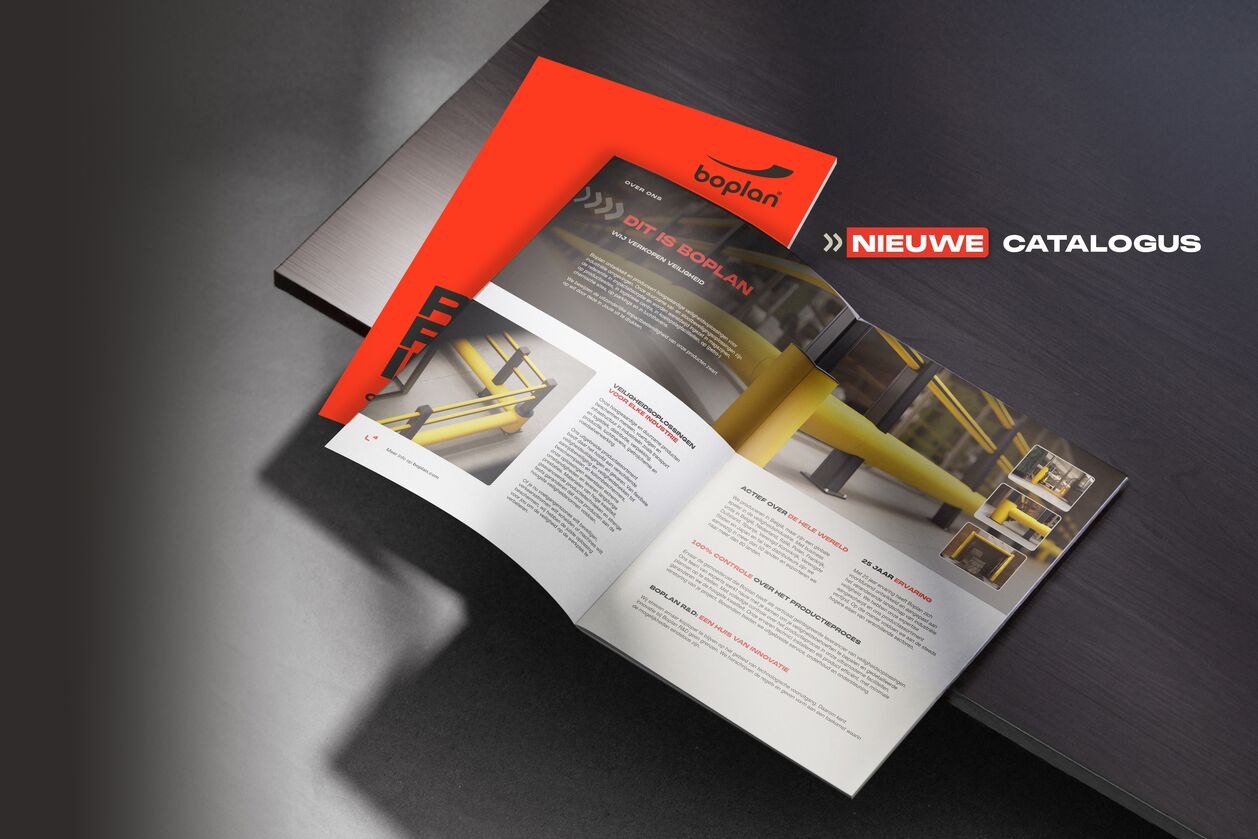 Afbeelding van de Nederlandstalige Boplan catalogus met info over veiligheidsoplossingen voor industriële omgevingen