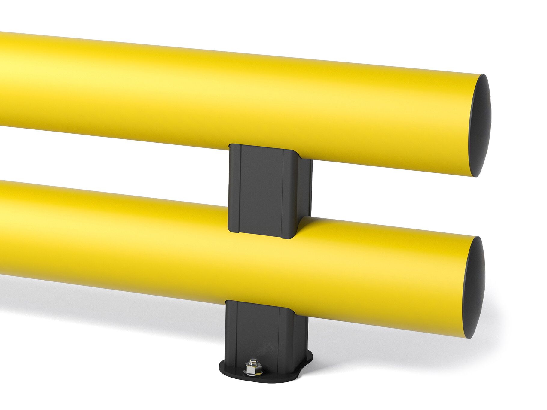 Rendering eines gelben TB MINI DOUBLE - Rammschutzplanke auf weißem Hintergrund
