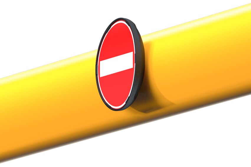 SIGNMARK 150 sur le tube horizontal d'un LIMITEUR DE HAUTEUR jaune