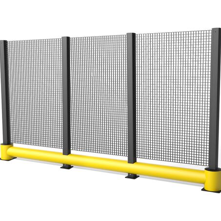 Rendering eines gelben TB 260 PLUS FENCE - Rammschutzplanke auf weißem Hintergrund
