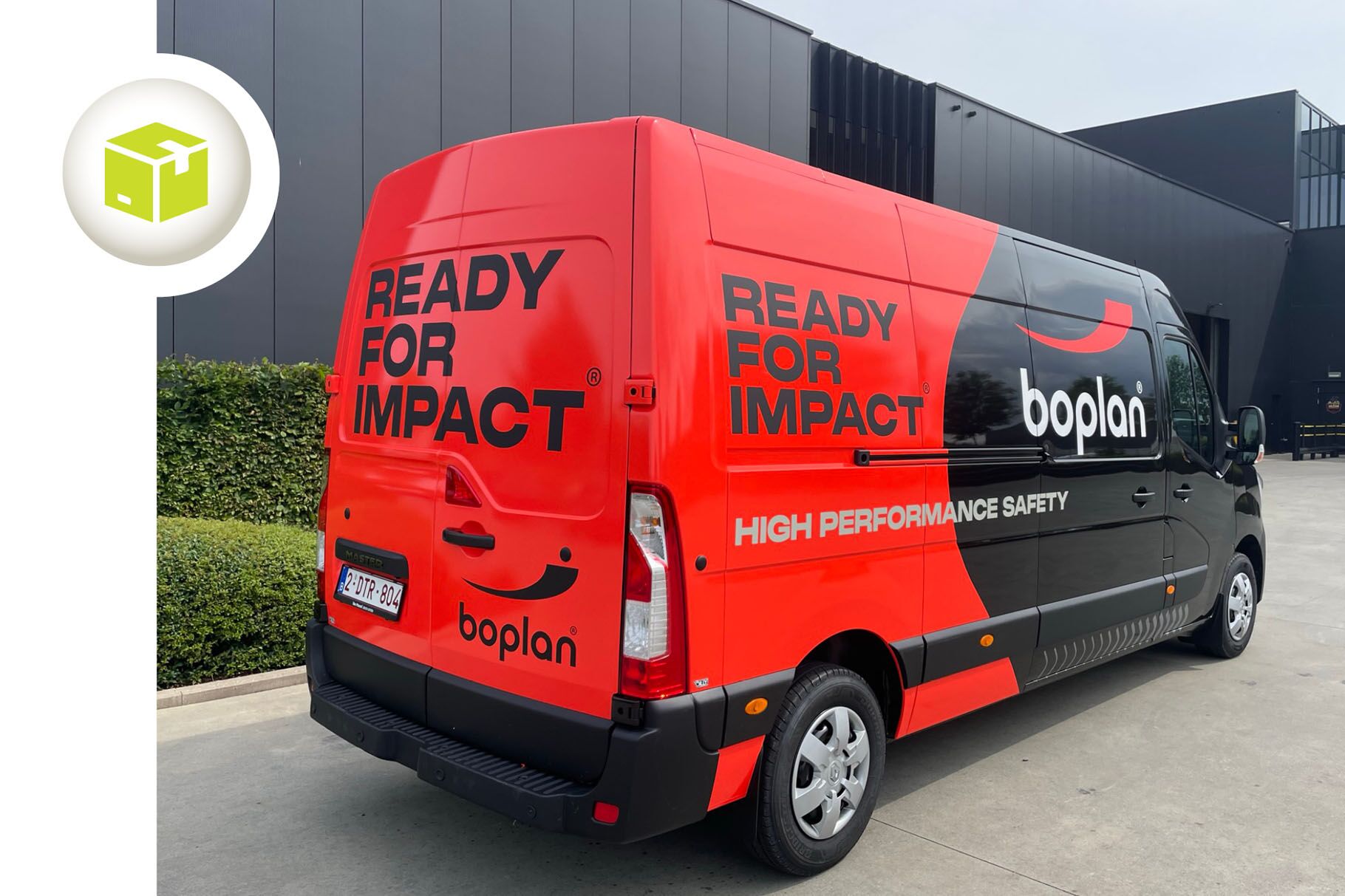 La camionnette Boplan avec le slogan Boplan : ready for impact - high performance safety