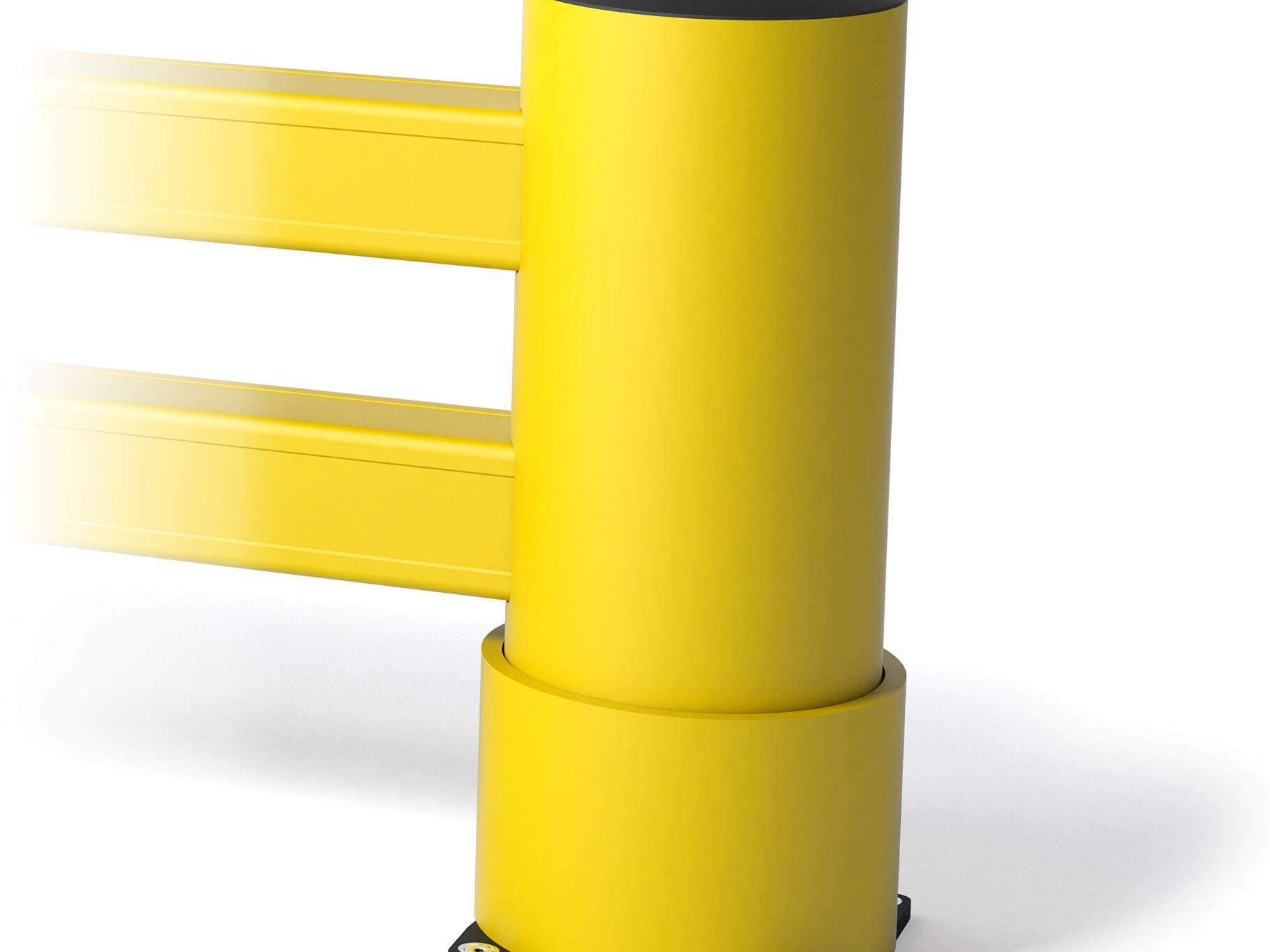Render de un RE RACK END amarillo con rotor - Protectores de estanterías sobre fondo blanco