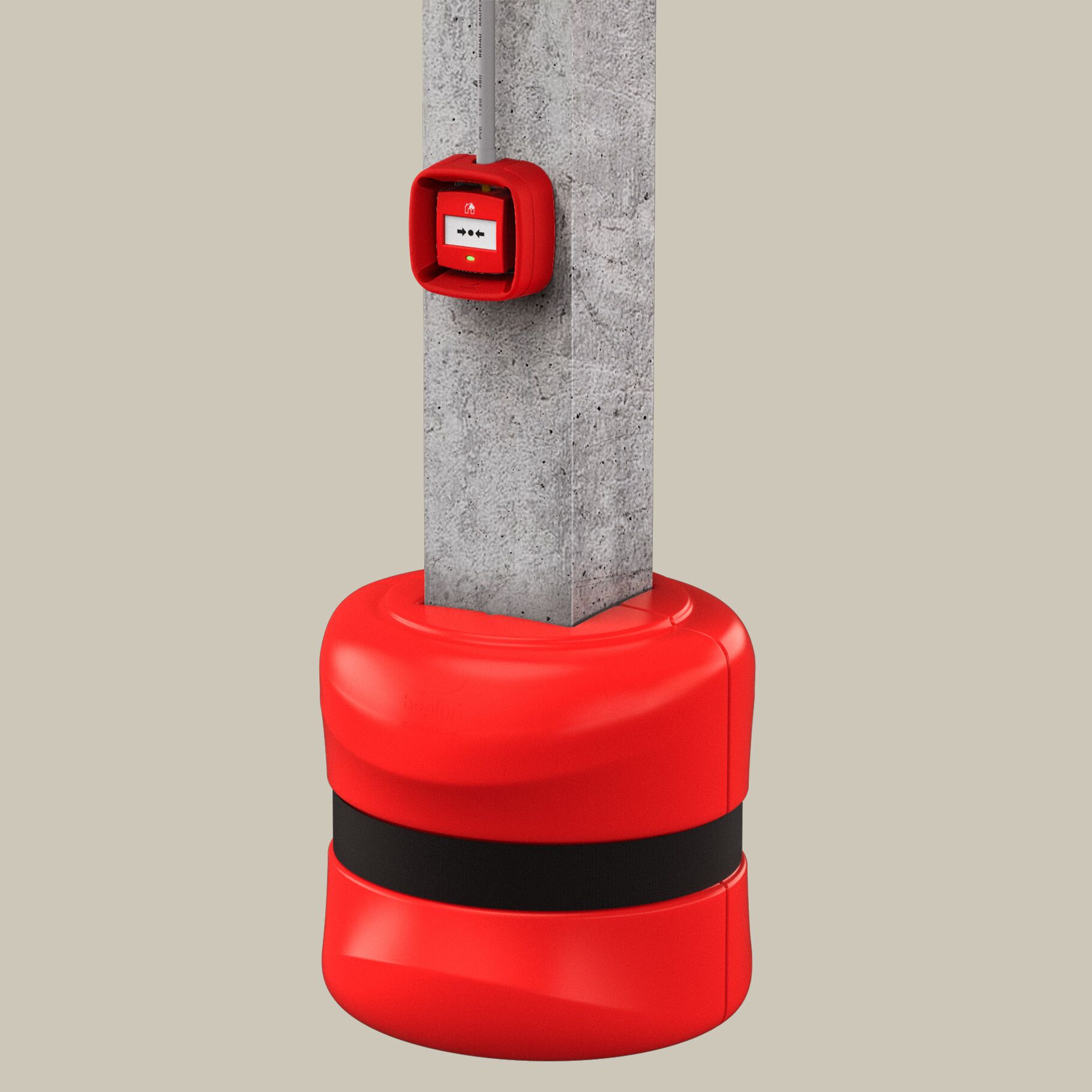 Render di Boplan WALLY PRO, un paracolpi protettivo per punti di chiamata e pulsanti di allarme antincendio