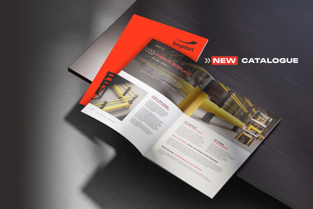 Picture of the English Boplan catalogue with info on safety solutions for industrial environments