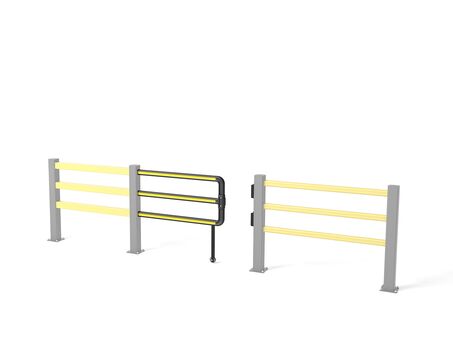Render di un cancello scorrevole SG giallo - Cancello di sicurezza su sfondo bianco