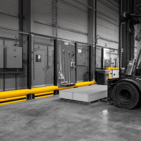 Yellow Boplan TB 400 PLUS FENCE and FLIP 180B in a facility of a leading manufacturer of building materials