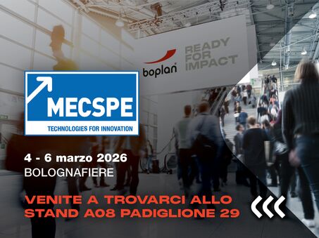 Immagine di una partecipazione alla mostra Boplan presso MECSPE a Bologna, Italia