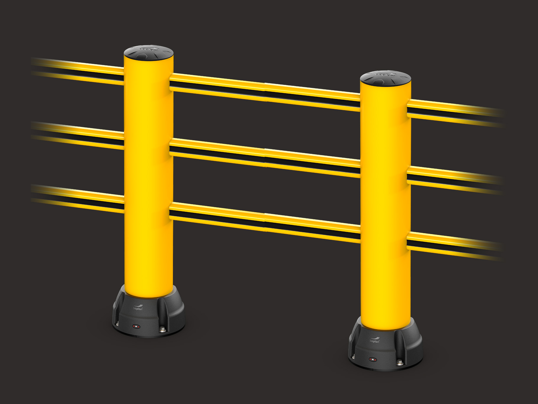 Render of a Boplan BO200R bollard combined with handrails