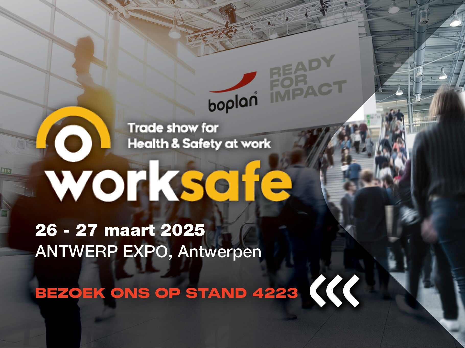Foto van een deelname van Boplan aan de beurs Worksafe in Antwerpen, België
