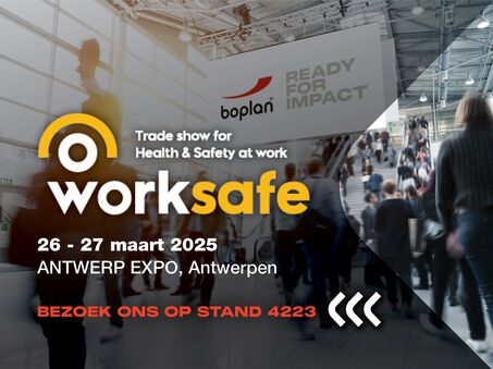 Foto van een deelname van Boplan aan de beurs Worksafe in Antwerpen, België
