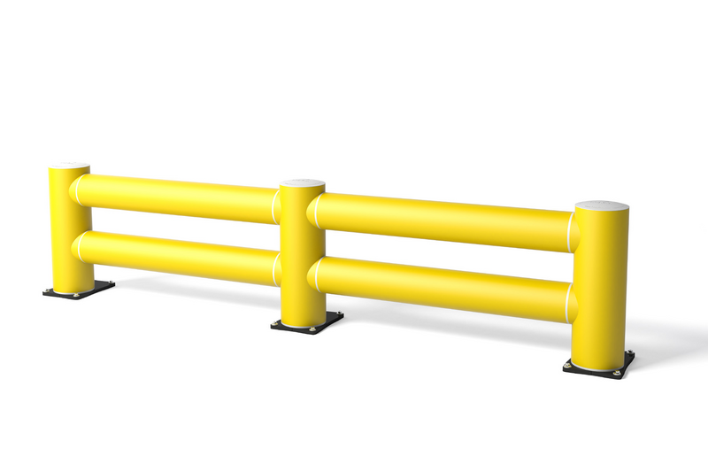 Render of a yellow ICE FLEX® TB SUPER DOUBLE - safety barriers on a white background