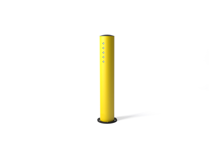 Rendu d&#039;une BO LED jaune - Borne de sécurité sur un fond blanc