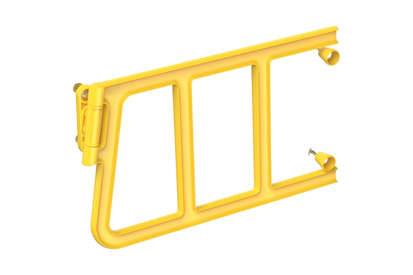 Render van een gele DOUBLE AXES GATE - Veiligheidspoort tegen een witte achtergrond