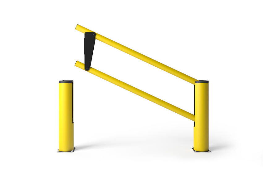 Rendu d&#039;un DOCK GATE jaune - Portillon de sécurité sur un fond blanc