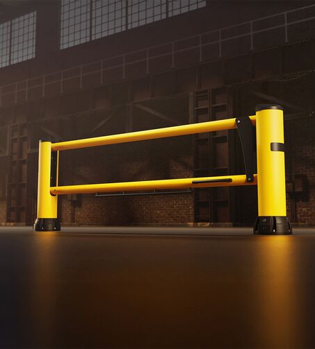 Render of a yellow DG250F in a warehouse environment
