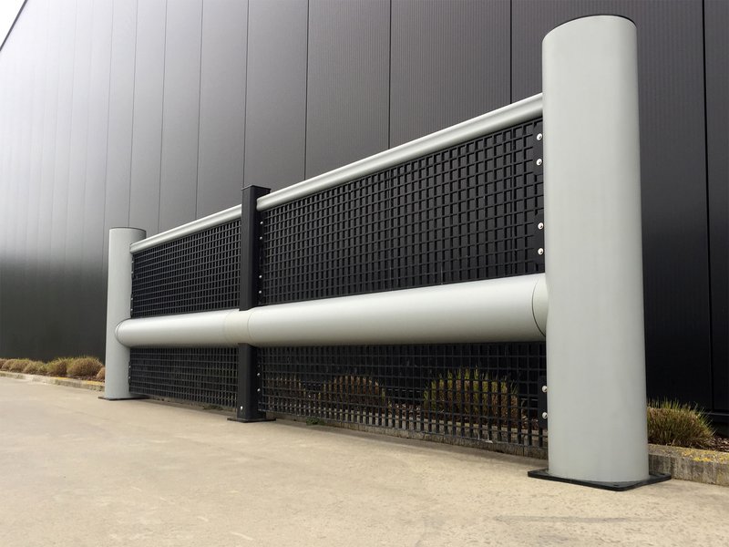 Render of a yellow TB 550 PLUS FENCE - safety barriers on a white background