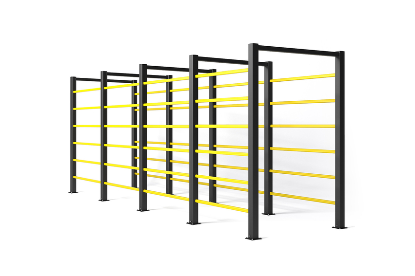 Render of a yellow HT TUNNEL FREE STANDING - Handrails on a white background