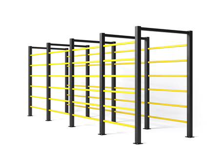 Render of a yellow HT TUNNEL FREE STANDING - Handrails on a white background