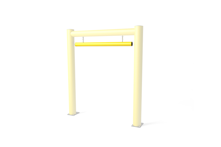 Render de un TOUCH BARRIER amarillo - Limitador de altura sobre fondo blanco