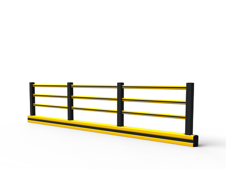 Render of a yellow FLIP PLUS - Kick rails on a white background