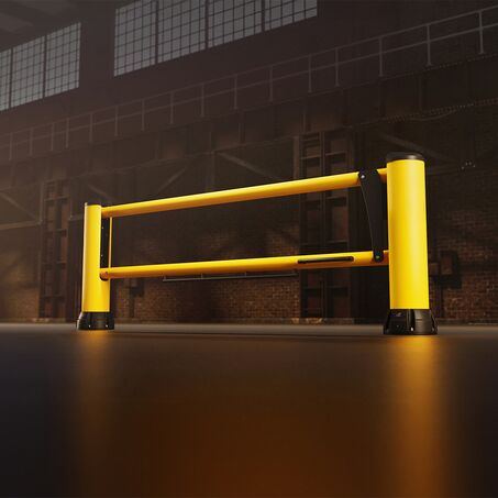 Render de un DG250R amarillo en un almacén
