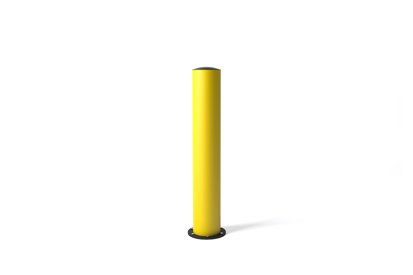 Rendering eines gelben BO SMART - Rammschutzpoller auf weißem Hintergrund
