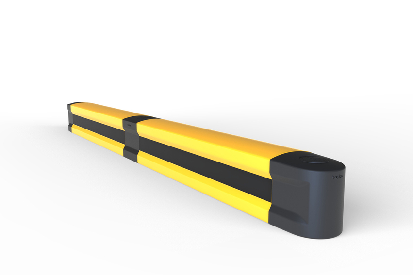 Render of a yellow FLIP 180M - Kick rails on a white background