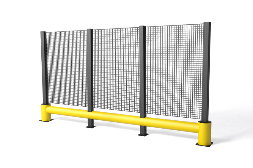 Render of a yellow TB 400 PLUS FENCE - safety barriers on a white background