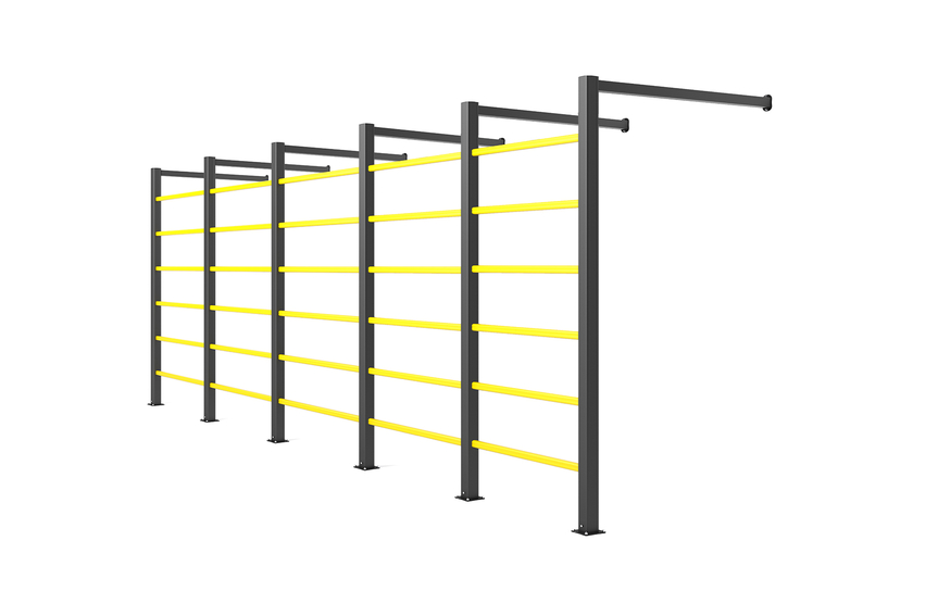 Render of a yellow HT TUNNEL WALL FIX - Handrails on a white background