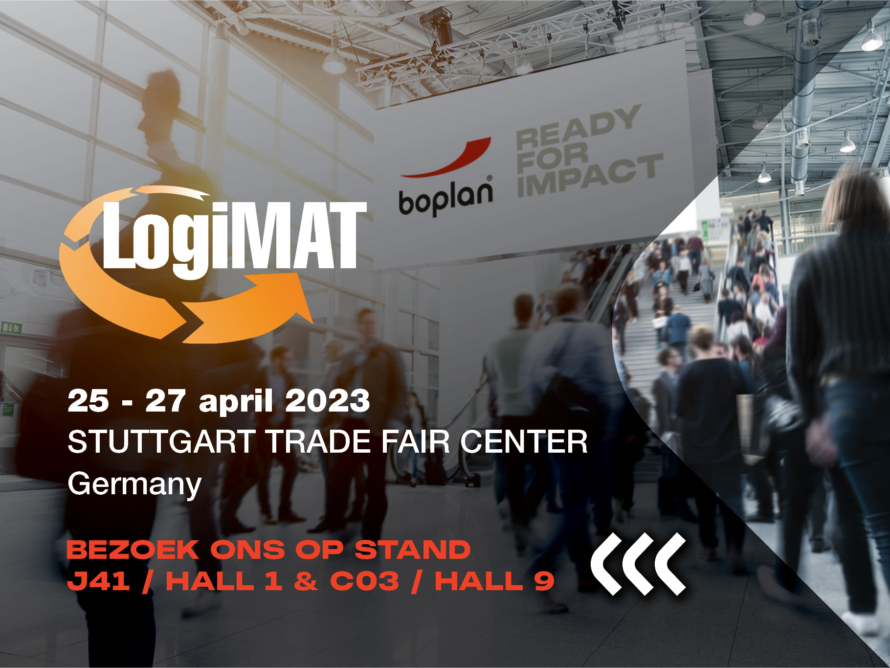 Foto van een deelname van Boplan aan de beurs LogiMAT in Stuttgart, Duitsland