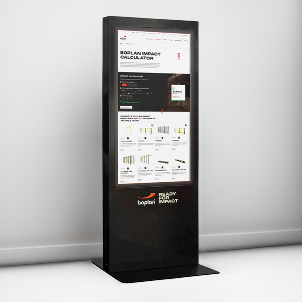 Photo of the Boplan Impact Calculator displayed on a LED billboard
