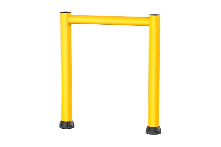 Render of a yellow GOAL POST 250R - Height restrictor on a white background