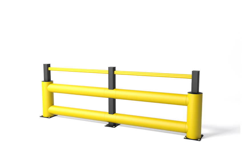 Render of a yellow TB 260 DOUBLE PLUS - safety barriers on a white background