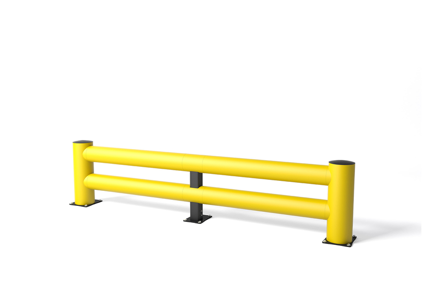 Render of a yellow TB 400 DOUBLE - safety barriers on a white background