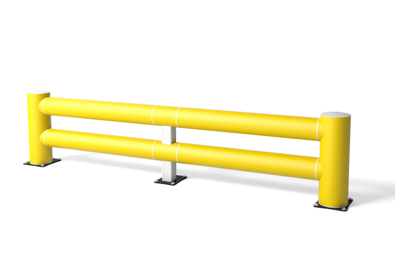 Rendu d&#039;une ICE FLEX® TB 400 DOUBLE jaune - Barrière de circulation sur un fond blanc